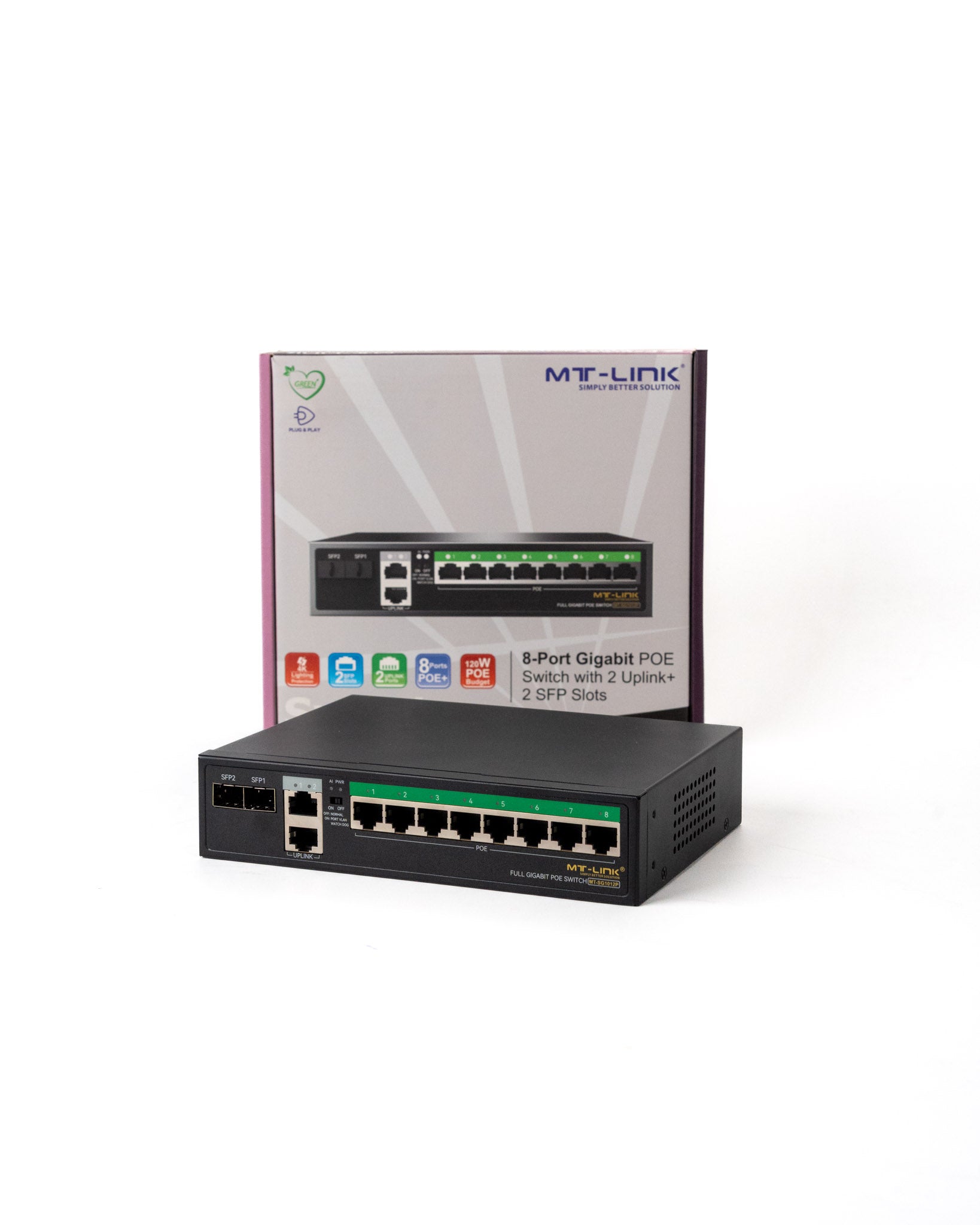 MT-SG1012PE 8POE+2GE+2SFP UPLINK GIGABIT POE Switch-1  Year Official Warranty