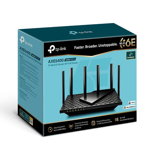 TP-Link Archer AXE75 AXE5400 Tri-Band Gigabit Wi-Fi 6E Router - 18 Months Official Warranty